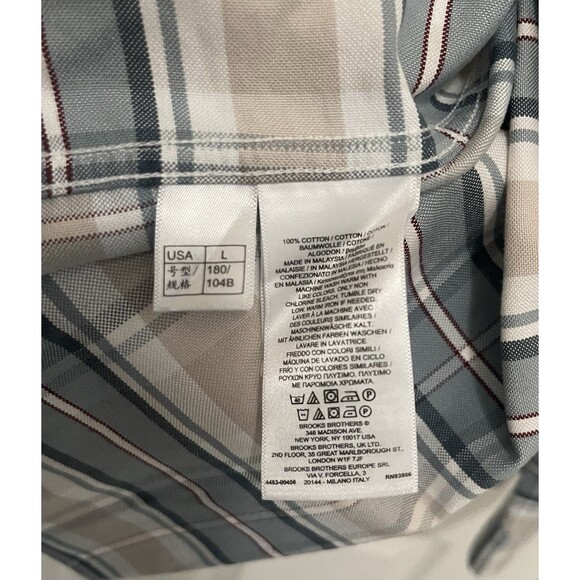 BROOKS BROTHERS Red Fleece L/S Gray Tan Plaid Button Down Collar Shirt - Sz L - Picture 7 of 7
